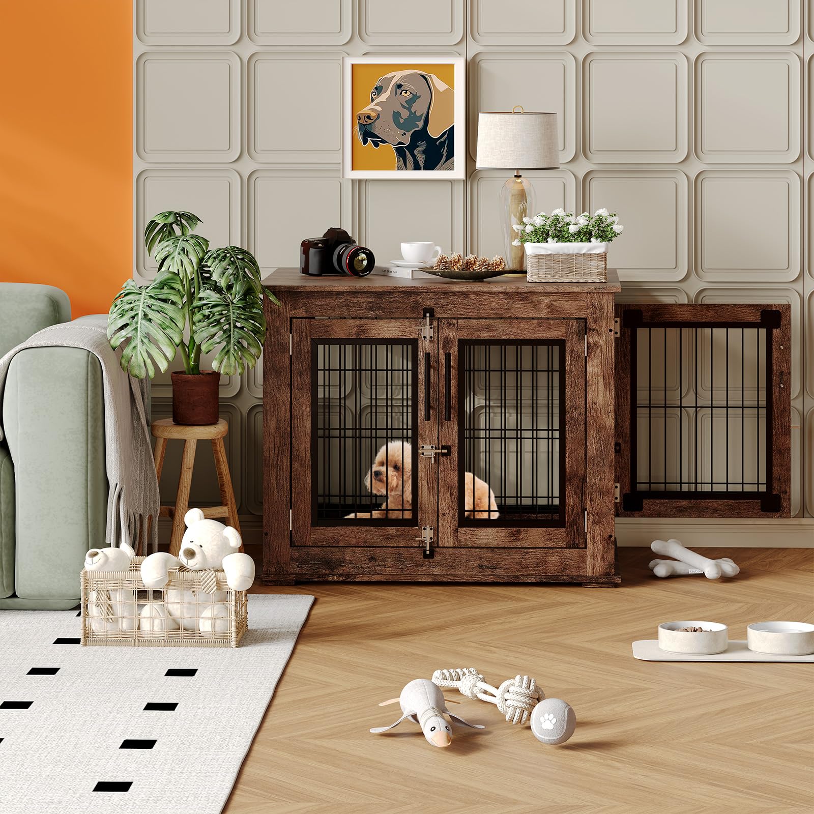 Dailypets 31-Inch Farmhouse Dog Crate End Table with Double Doors