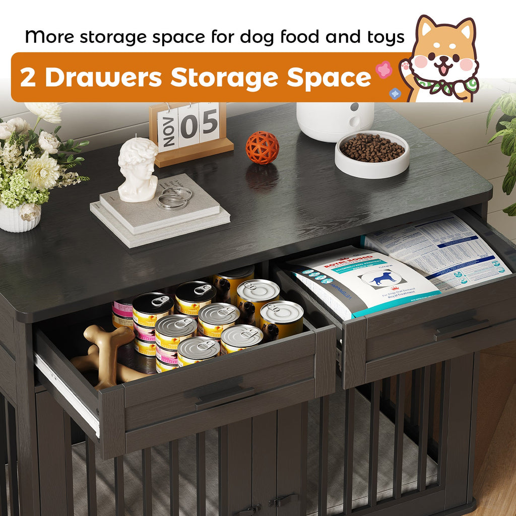 Dailypets 44.5-Inch Dog Crate Furniture with Sliding Barn Door