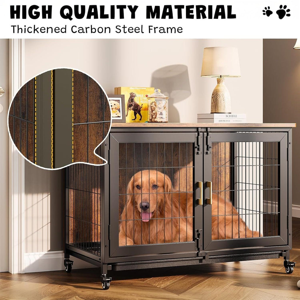 Dailypets Heavy Duty Dog Crate Furniture with Locking Wheels and Removable Tray