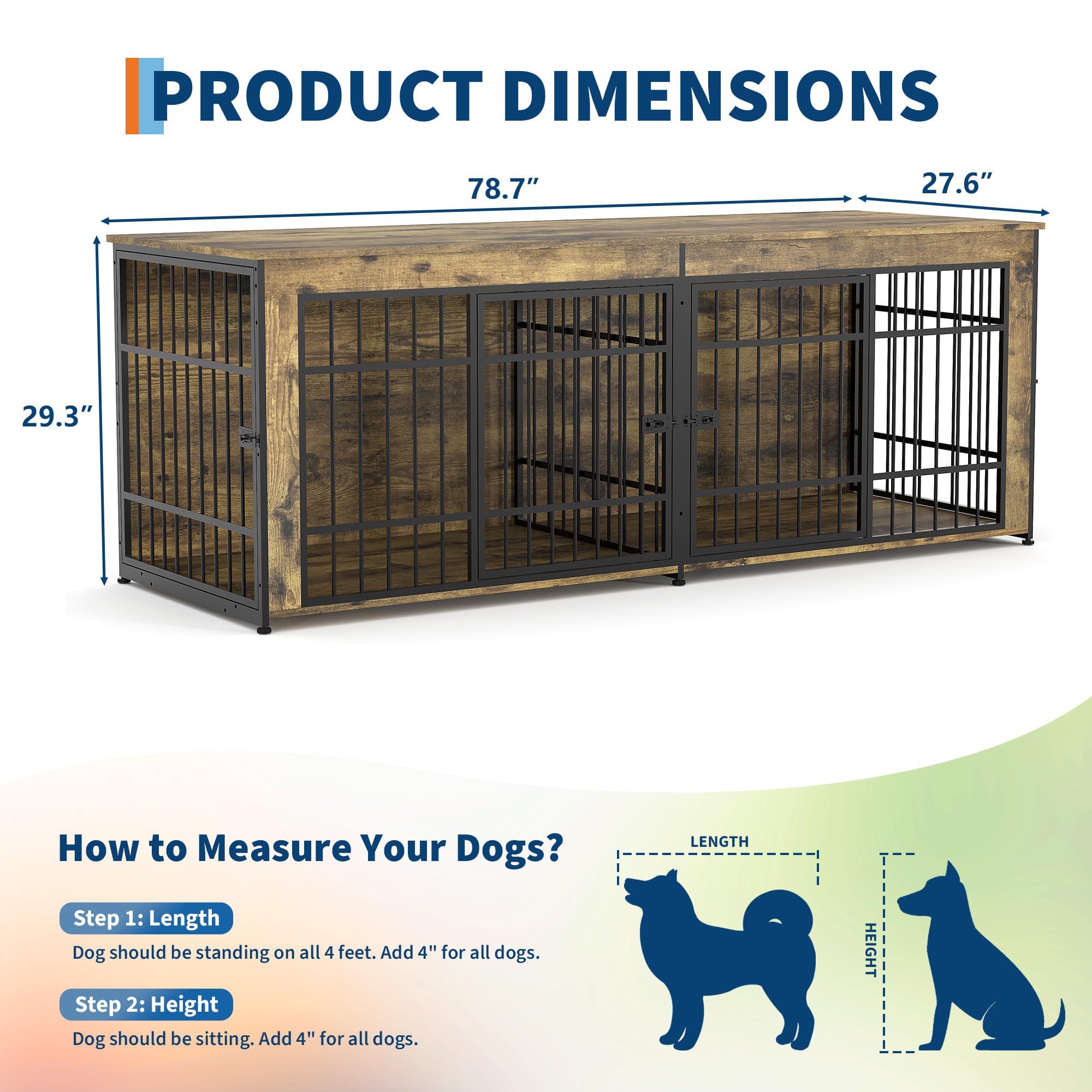 Dailypets 78.7-Inch Heavy Duty Dog Crate Furniture with Divider and Storage Shelf