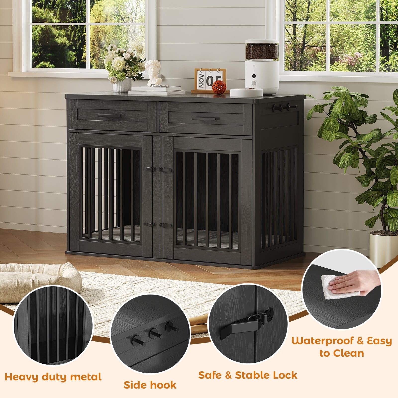 Dailypets 44.5-Inch Dog Crate Furniture with Sliding Barn Door