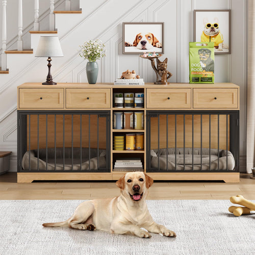 Dailypets 82-Inch Double Dog Crate Furniture TV Stand with 4 Drawers