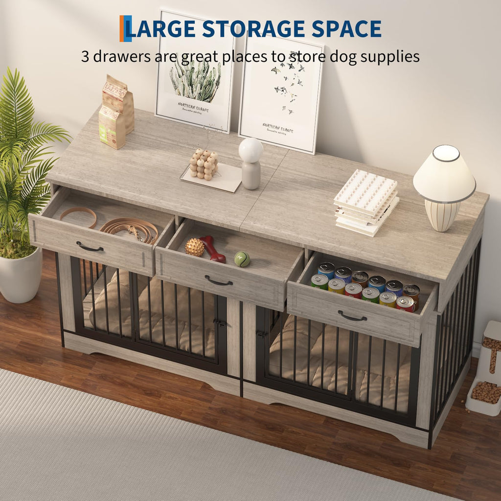 Dailypets Extra Large Dog Kennel Cabinet for 2 Dogs with Storage