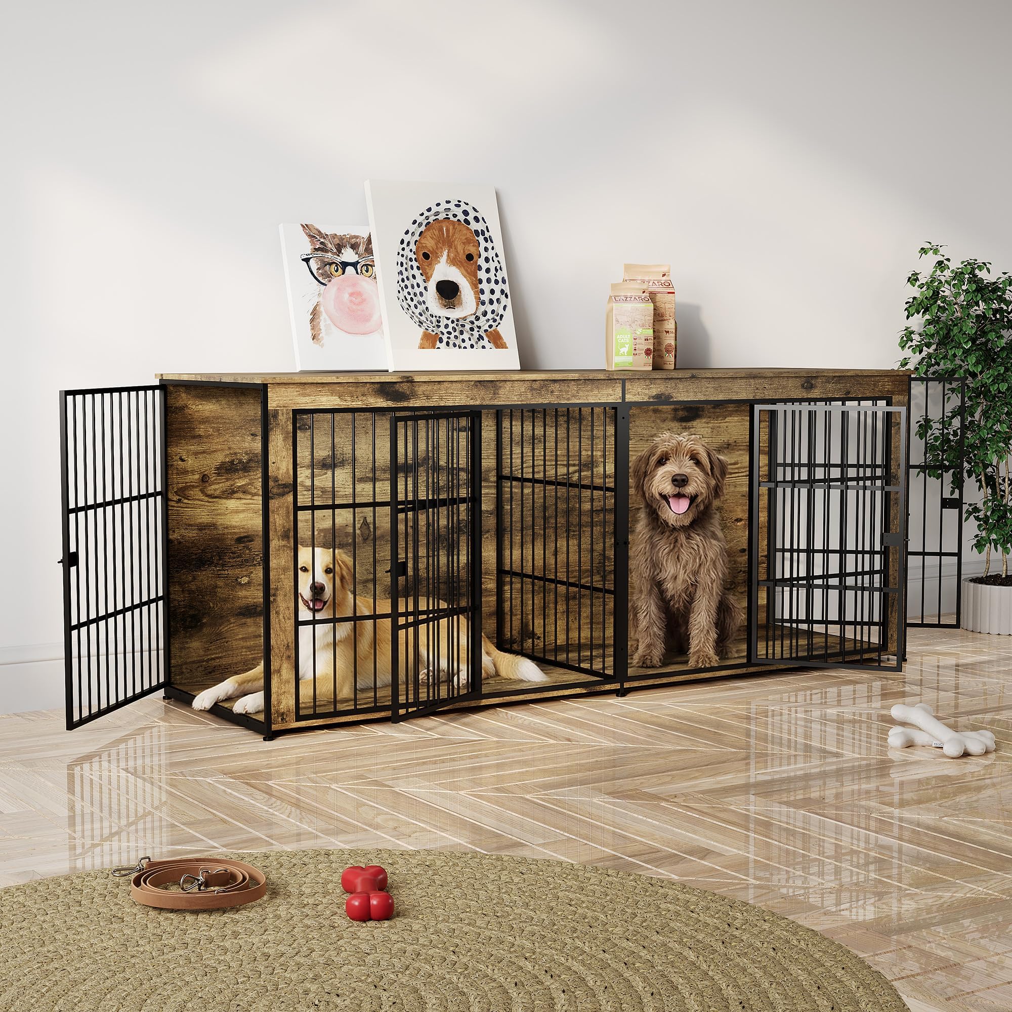 Dailypets 94.5-Inch Extra Large Double Dog Crate Furniture with 4 Doors