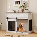 Dailypets Wooden Dog Crate End Table with Sliding Barn Door and Storage Drawers