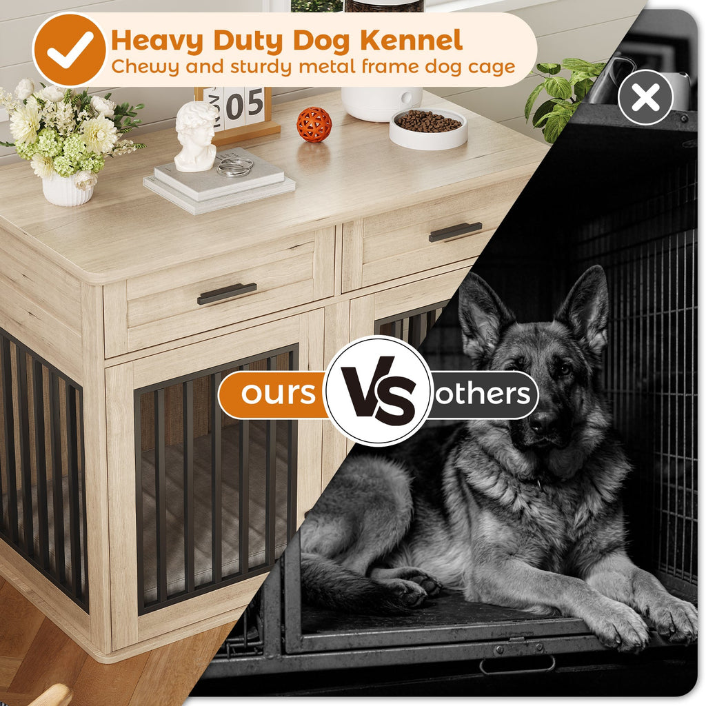 Dailypets 44.5-Inch Dog Crate Furniture with Sliding Barn Door and Storage Drawers