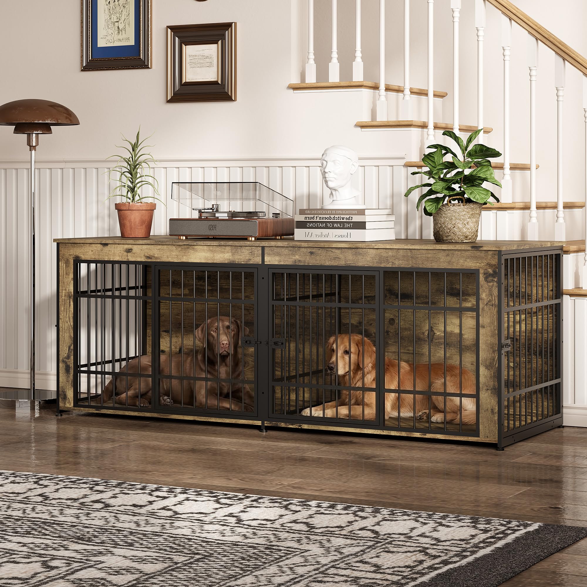 Dailypets 78.7-Inch Heavy Duty Dog Crate Furniture with Divider and Storage Shelf
