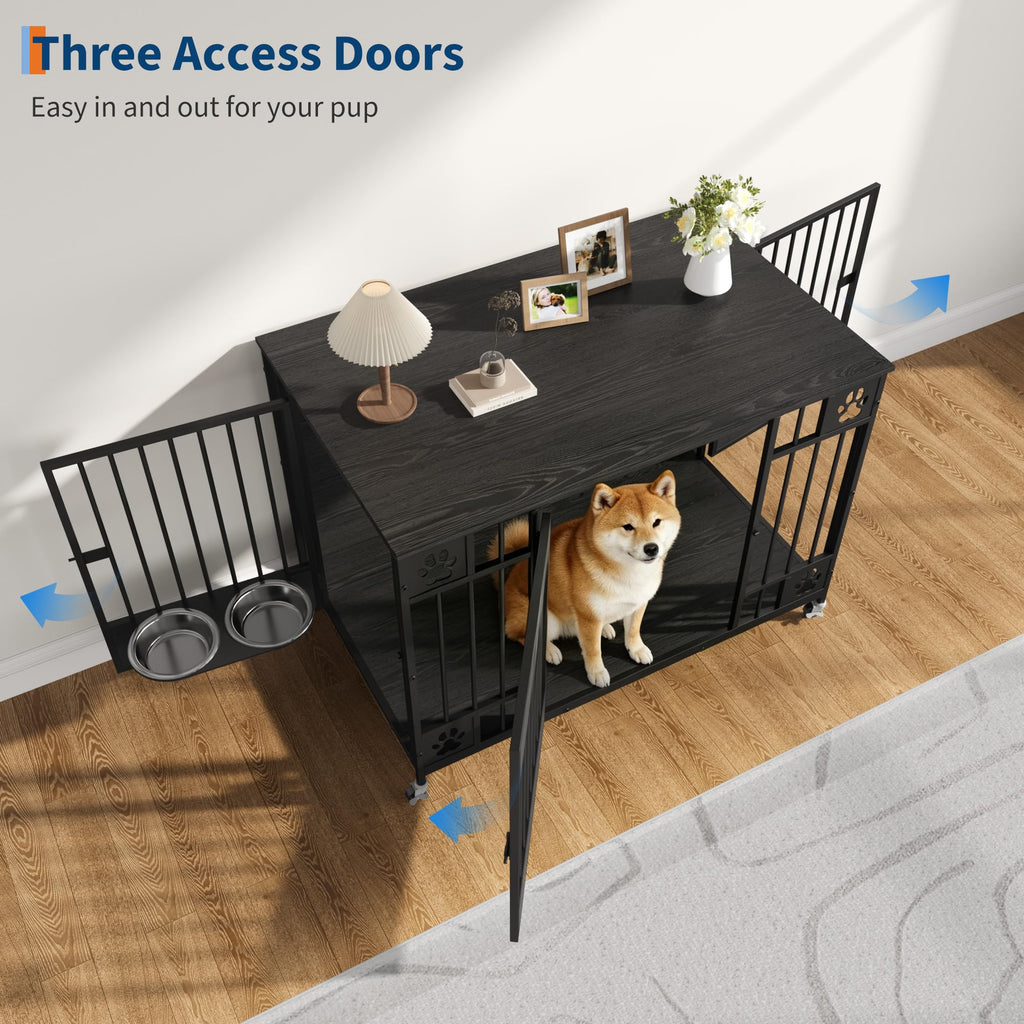 Dailypets 41-Inch Furniture Style Dog Crate with Triple Door Access