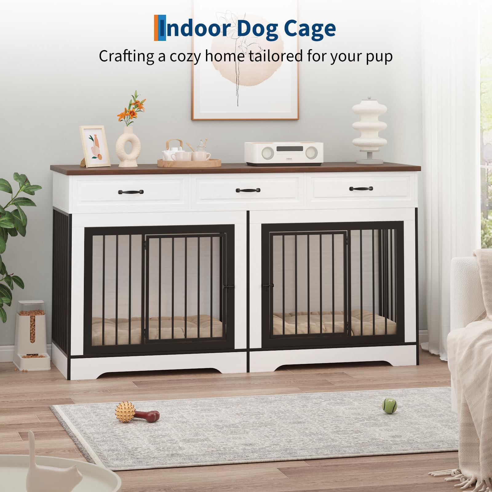 Dailypets Extra Large Dog Crate Furniture for 2 Dogs with TV Stand Top