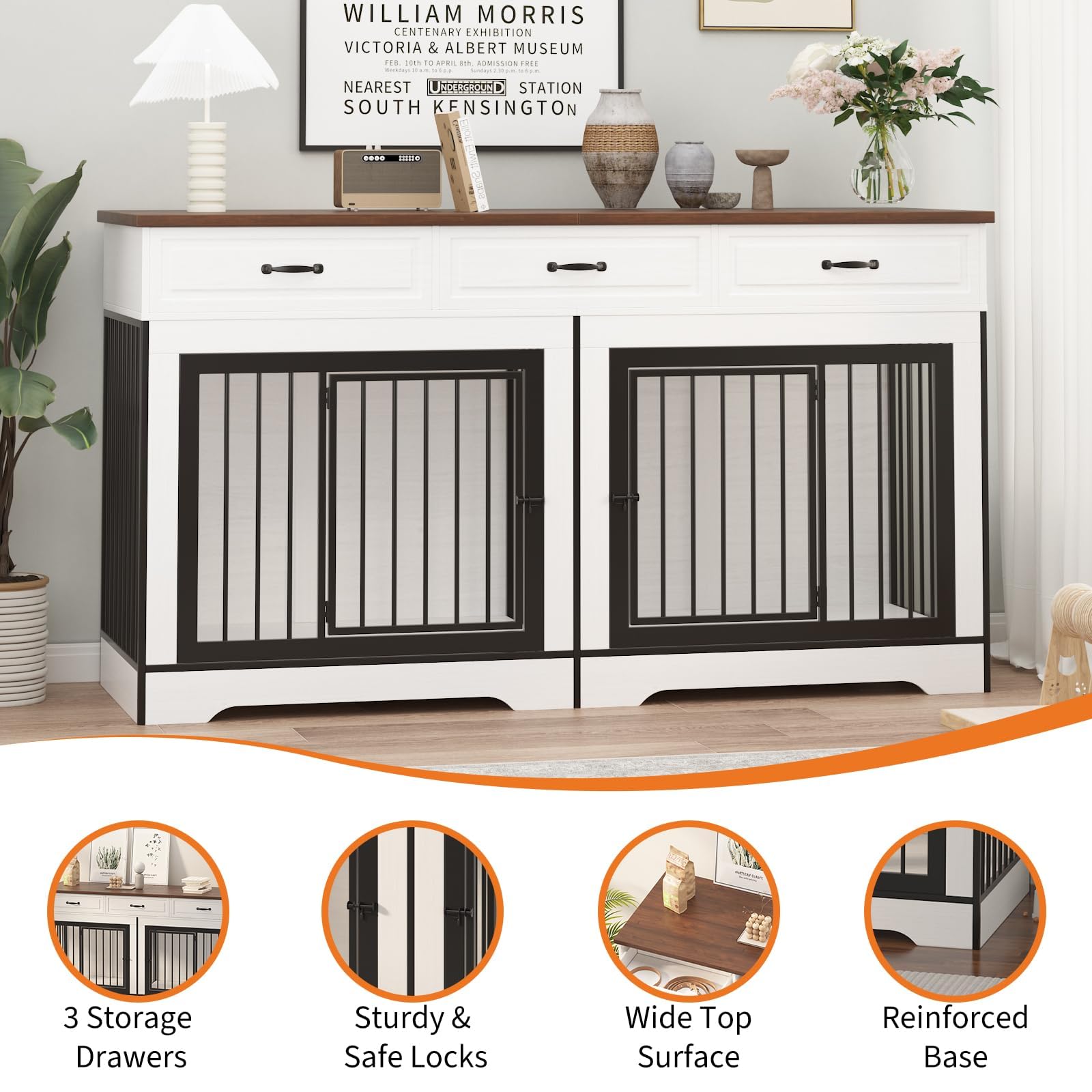 Dailypets Extra Large Dog Crate Furniture for 2 Dogs with TV Stand Top