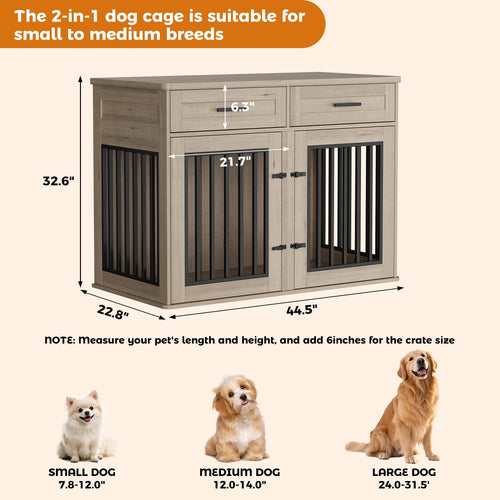Dailypets 44.5-Inch Dog Crate Furniture with Sliding Barn Door and Storage Drawers