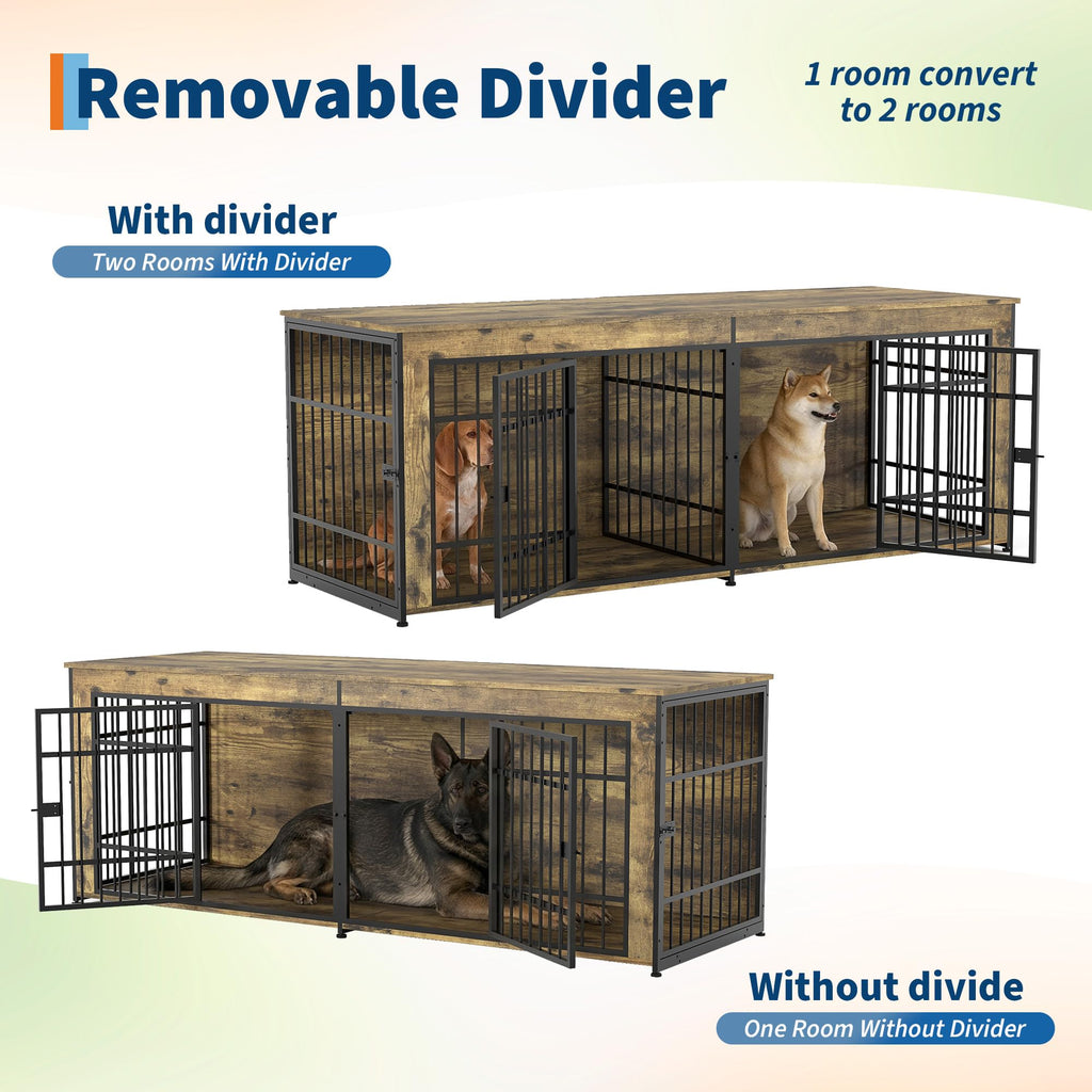 Dailypets 78.7-Inch Heavy Duty Dog Crate Furniture with Divider and Storage Shelf