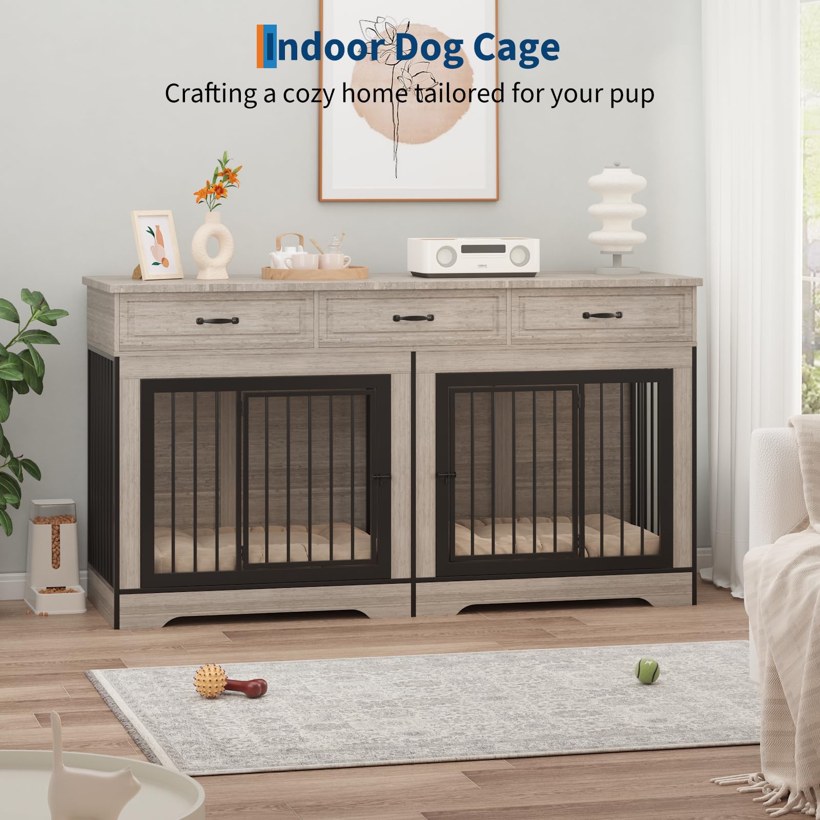 Dailypets Extra Large Dog Kennel Cabinet for 2 Dogs with Storage