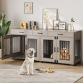 Dailypets 71-Inch Double Dog Crate Furniture with 3 Storage Drawers