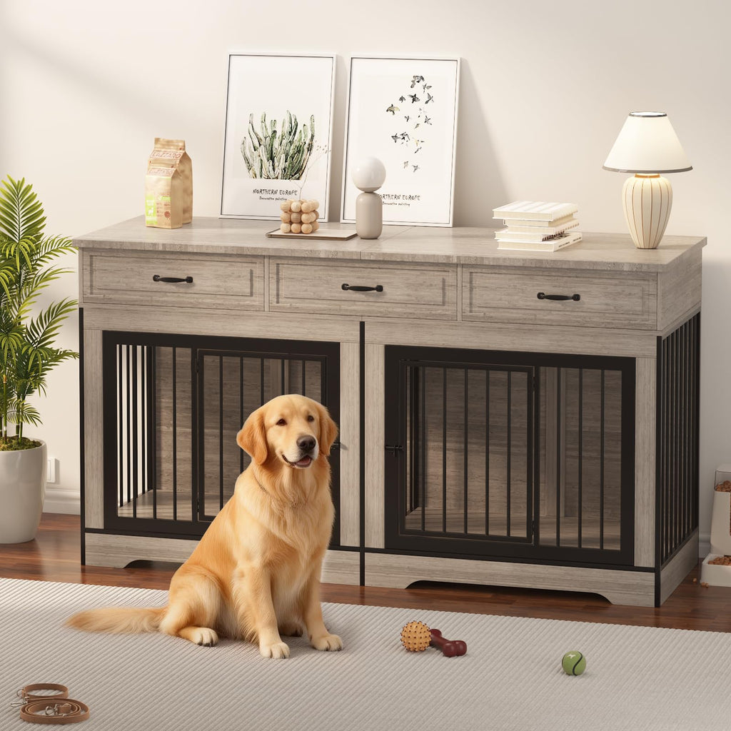 Dailypets Extra Large Dog Kennel Cabinet for 2 Dogs with Storage