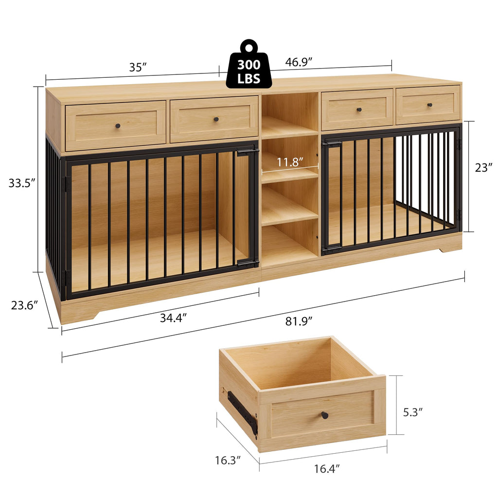 Dailypets 82-Inch Double Dog Crate Furniture TV Stand with 4 Drawers