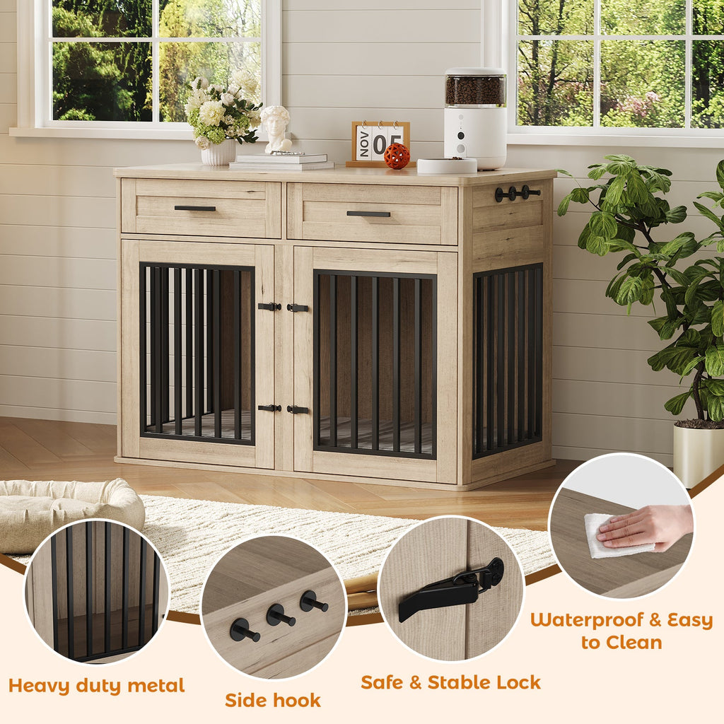 Dailypets 44.5-Inch Dog Crate Furniture with Sliding Barn Door and Storage Drawers
