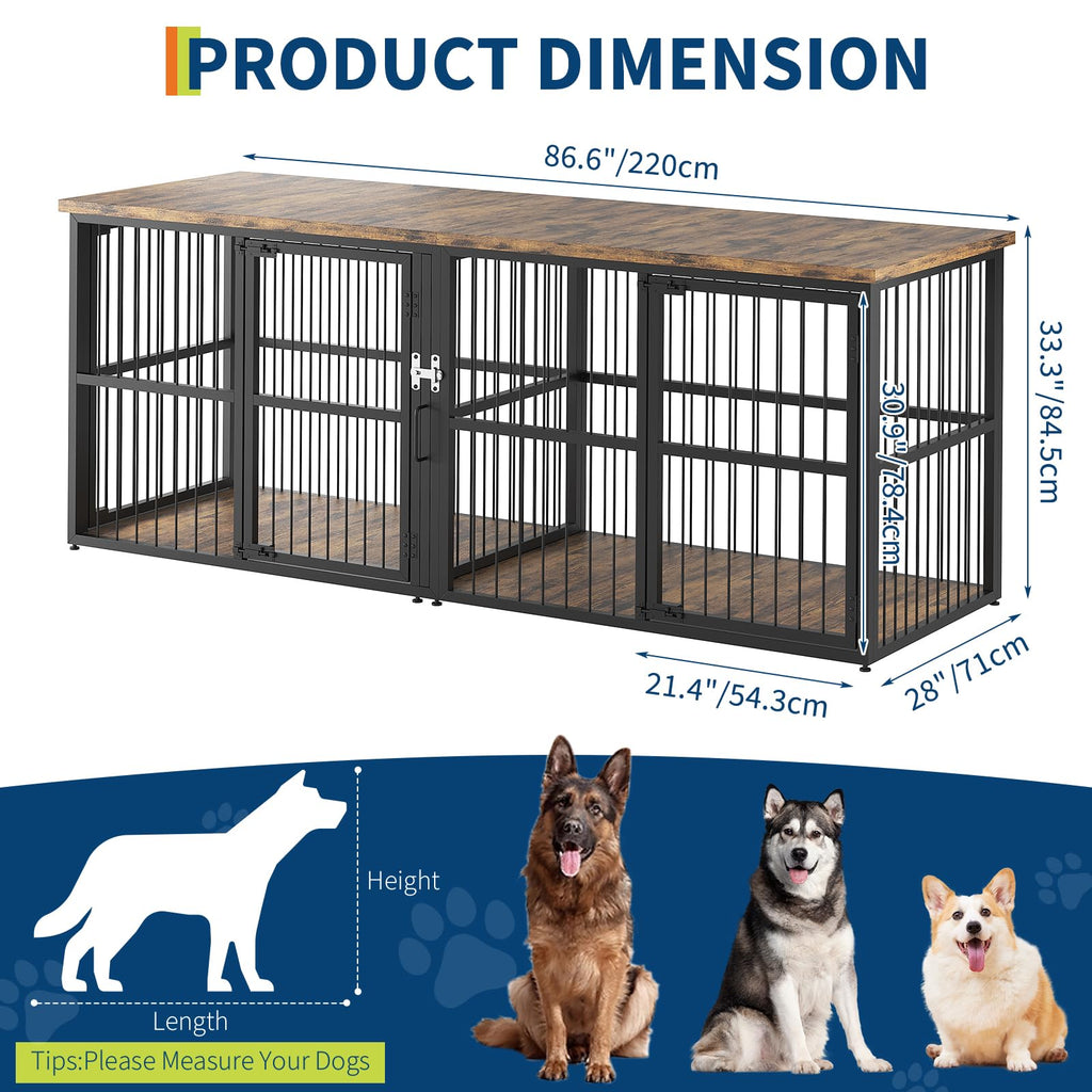 Dailypets 87-Inch Extra Large Double Dog Crate Furniture with Removable Divider