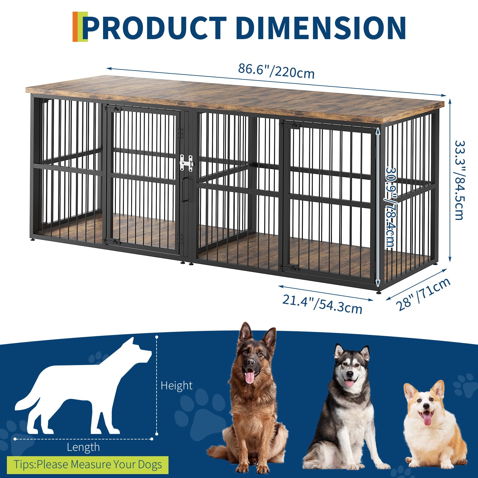 Dailypets 87-Inch Extra Large Double Dog Crate Furniture with Removable Divider