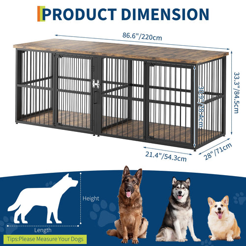 Dailypets 87-Inch Extra Large Double Dog Crate Furniture with Removable Divider