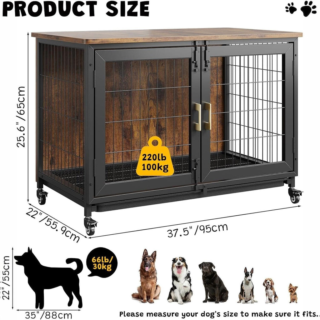 Dailypets Heavy Duty Dog Crate Furniture with Locking Wheels and Removable Tray