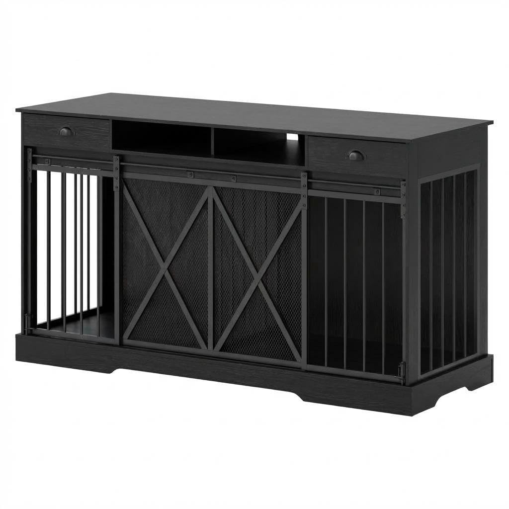 Dailypets 63-Inch Heavy Duty Double Dog Crate Furniture with Storage Drawers