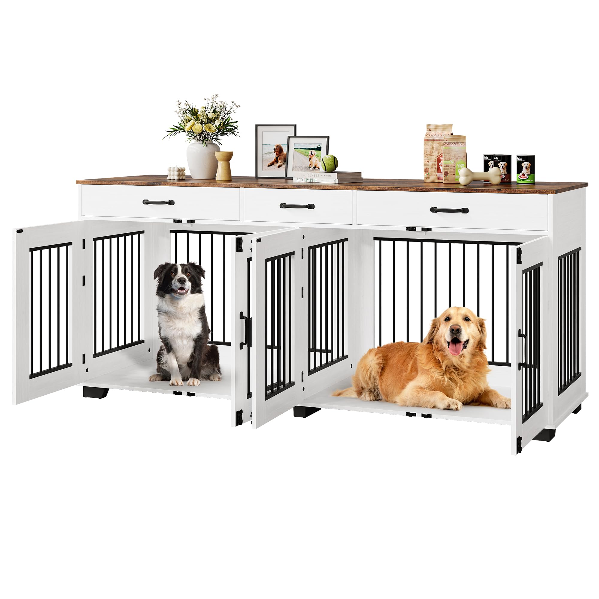 Dailypets Grand Dual Dog Cabinet with Triple Drawers & Divider