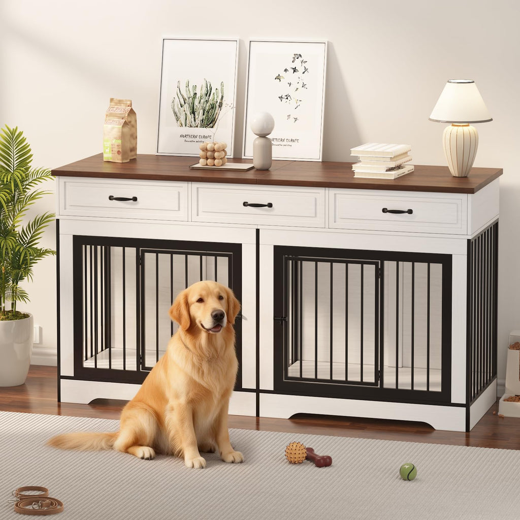 Dailypets Extra Large Dog Crate Furniture for 2 Dogs with TV Stand Top