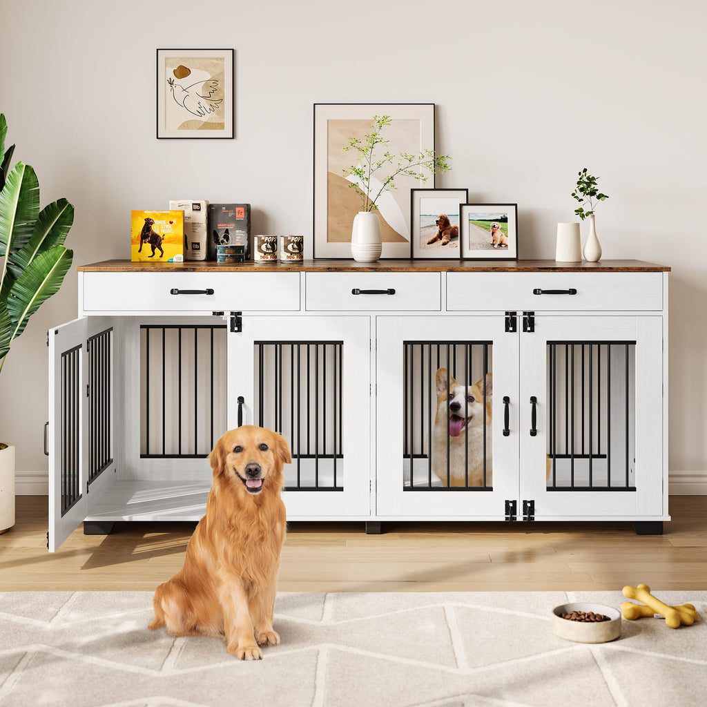 Dailypets 71-Inch Dual Dog Retreat Cabinet with Triple Storage Drawers