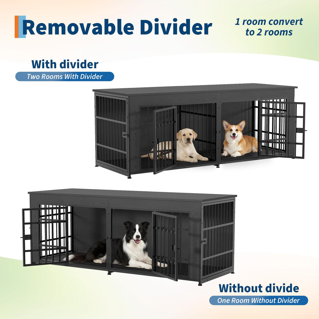 Dailypets 3-in-1 Double Dog Crate TV Stand for Medium and Large Dogs
