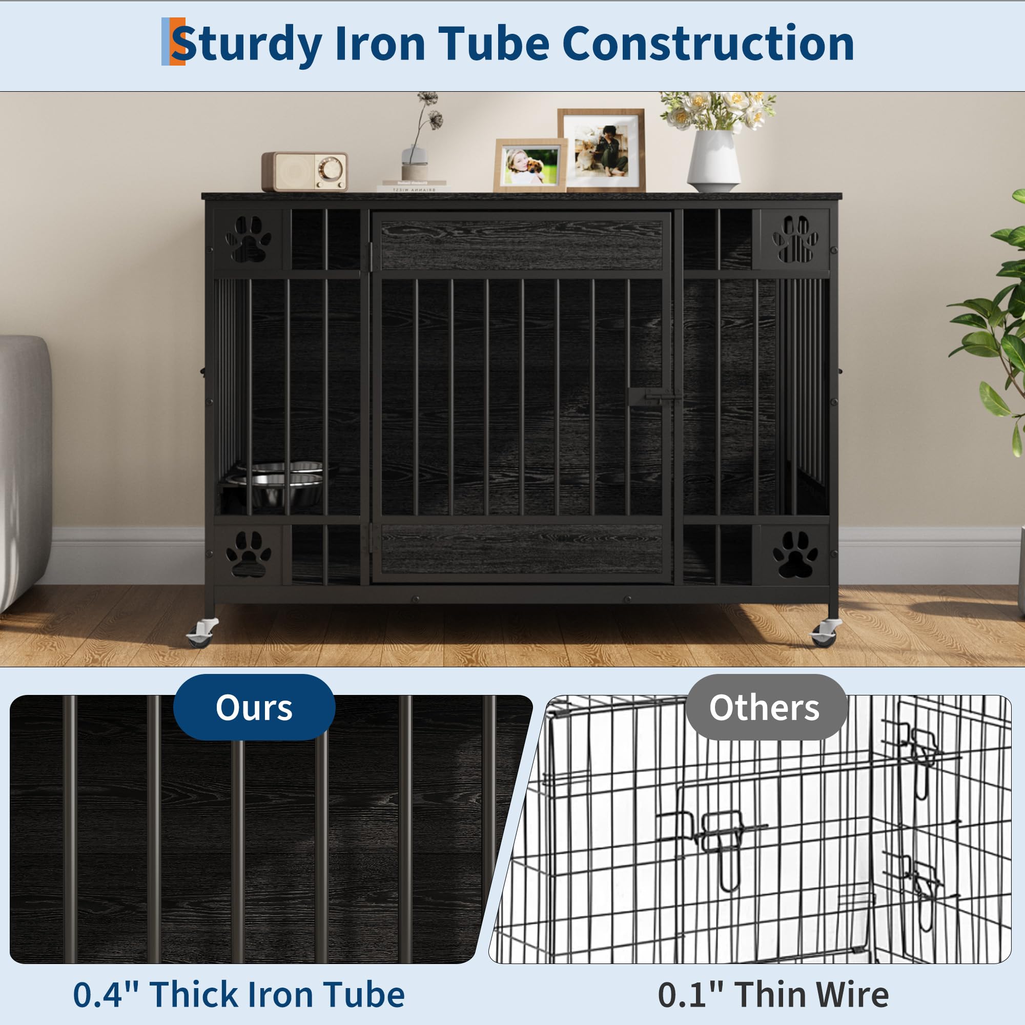 Dailypets 41-Inch Furniture Style Dog Crate with Triple Door Access