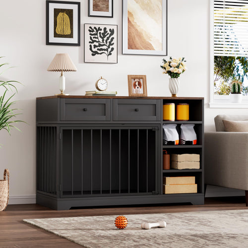 Dailypets 47-Inch Dog Crate Furniture with 2 Drawers and 4 Storage Shelves