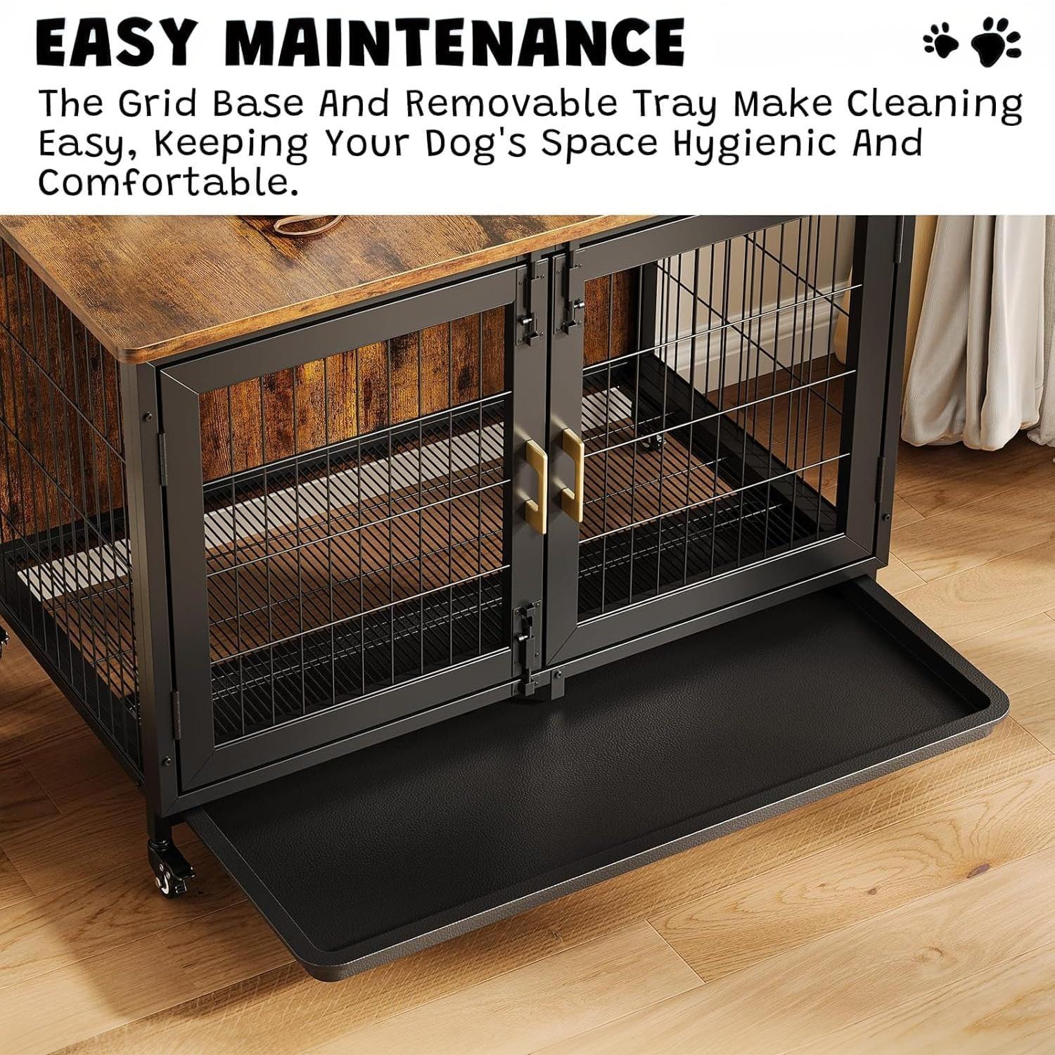 Dailypets Heavy Duty Dog Crate Furniture with Locking Wheels and Removable Tray