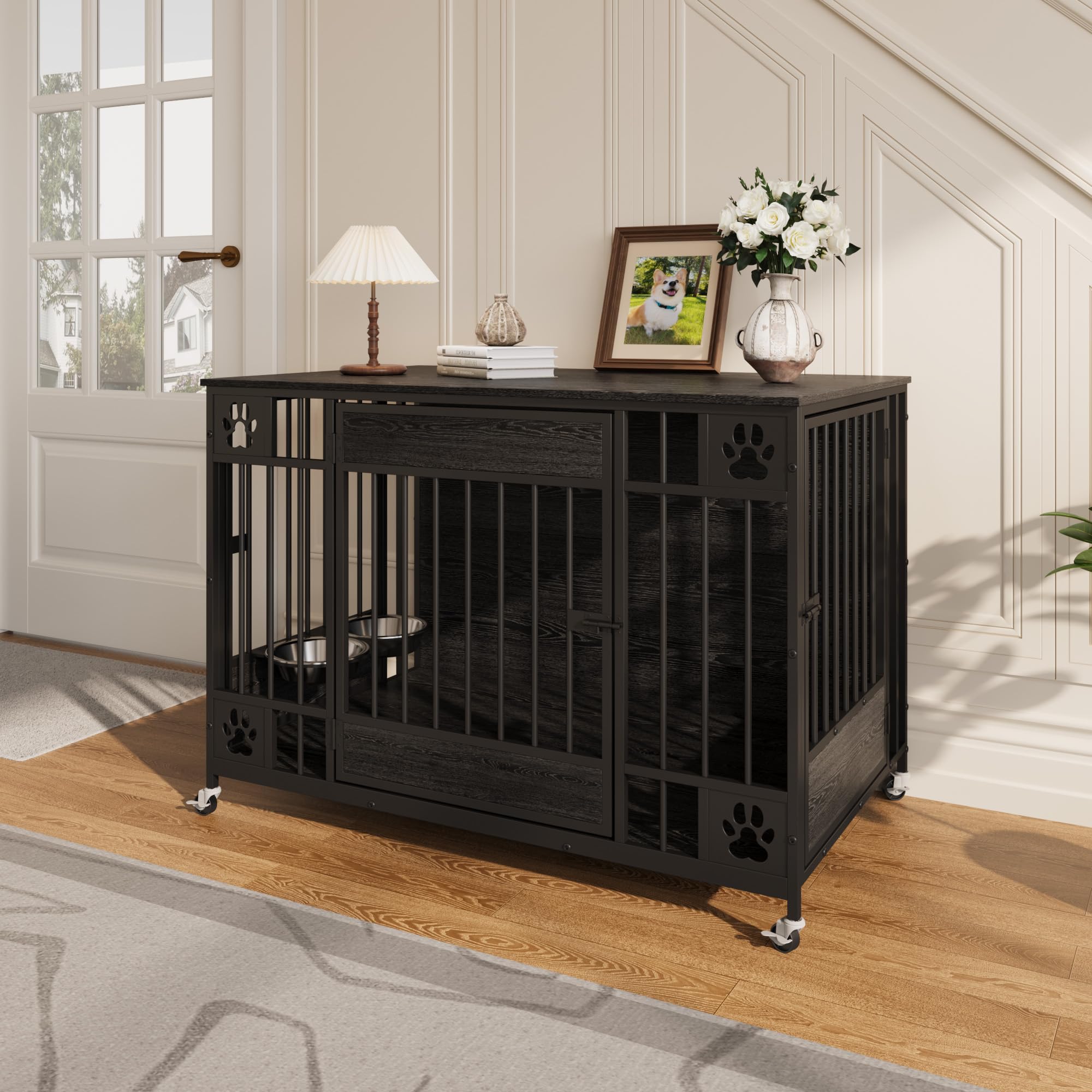 Dailypets 41-Inch Furniture Style Dog Crate with Triple Door Access