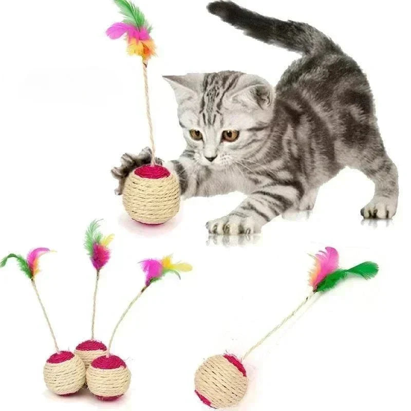 Dailypets Interactive Sisal Scratching Ball for Cats with Feather Teaser & Indoor Play