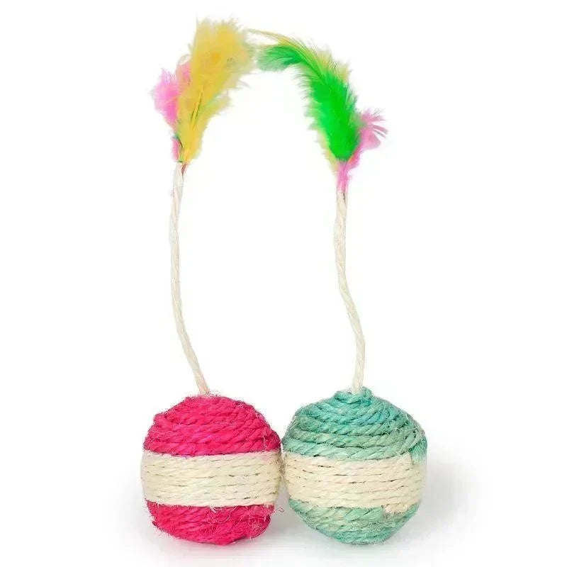 Dailypets Interactive Sisal Scratching Ball for Cats with Feather Teaser & Indoor Play