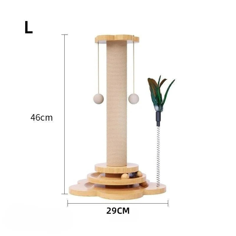 Dailypets Wooden Cat Scratching Post with Sisal Rope & Interactive Ball Track Toy
