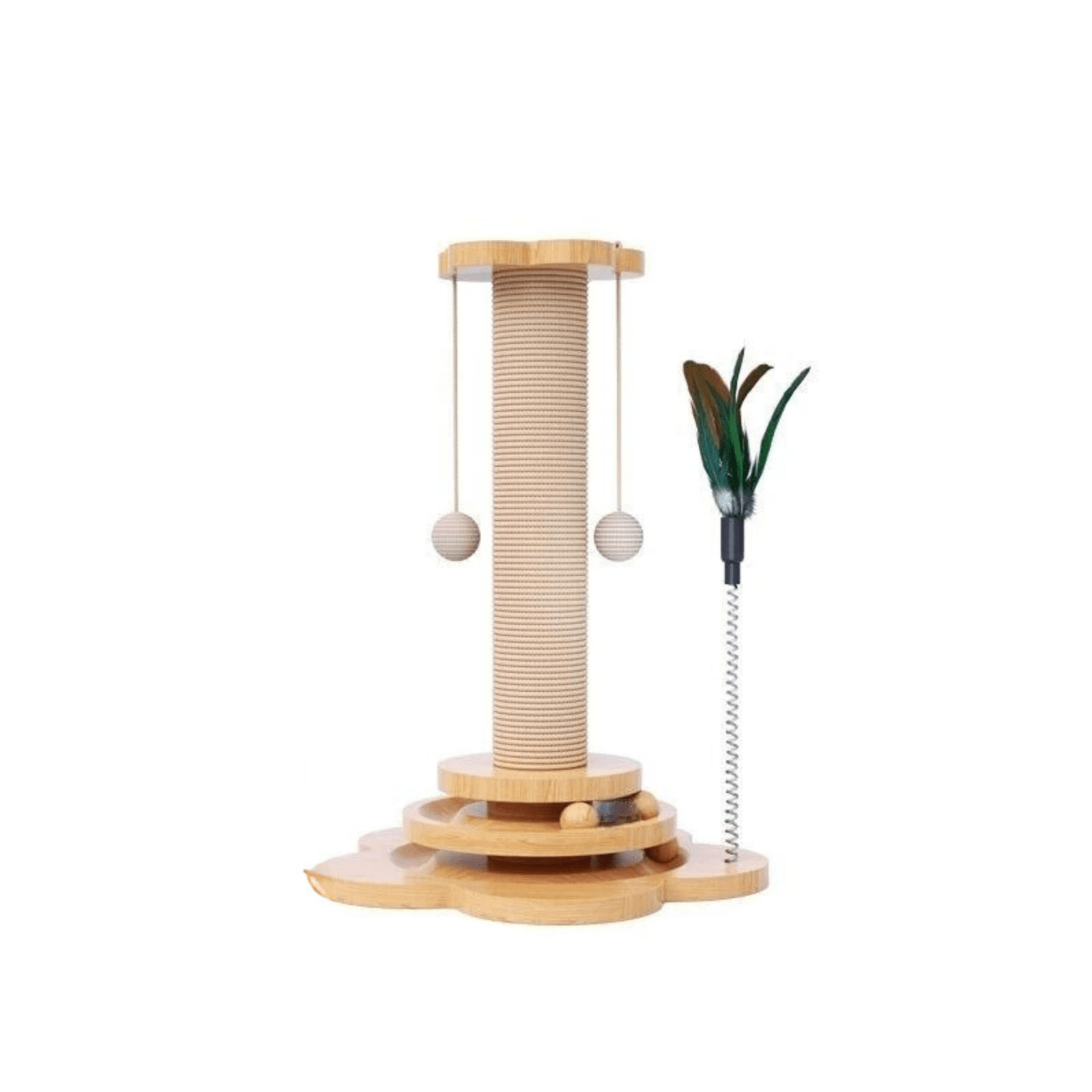 Dailypets Wooden Cat Scratching Post with Sisal Rope & Interactive Ball Track Toy