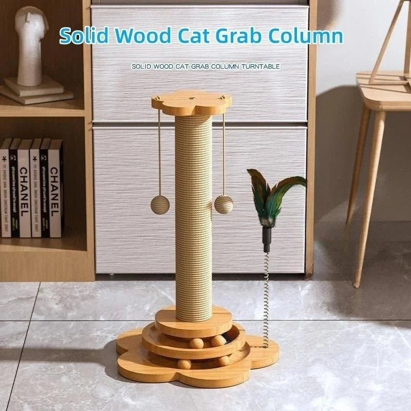 Dailypets Wooden Cat Scratching Post with Sisal Rope & Interactive Ball Track Toy