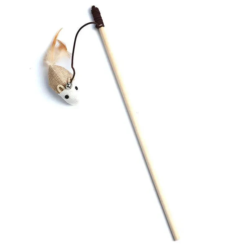 Dailypets Interactive Feather Wand Toy for Cats with Wooden Handle & Colorful Teaser
