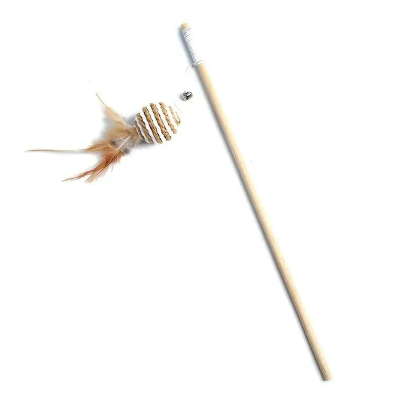 Dailypets Interactive Feather Wand Toy for Cats with Wooden Handle & Colorful Teaser