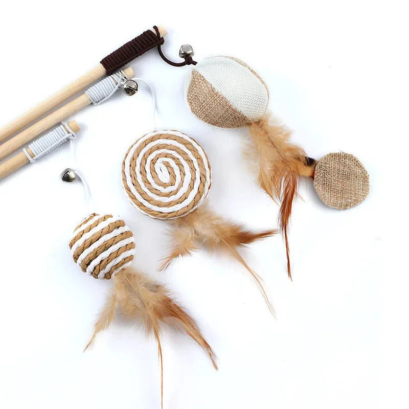 Dailypets Interactive Feather Wand Toy for Cats with Wooden Handle & Colorful Teaser