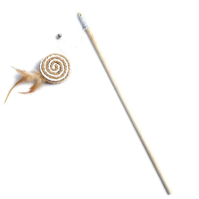 Dailypets Interactive Feather Wand Toy for Cats with Wooden Handle & Colorful Teaser
