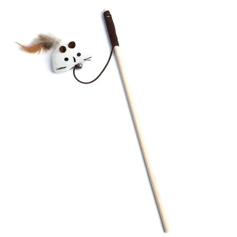 Dailypets Interactive Feather Wand Toy for Cats with Wooden Handle & Colorful Teaser