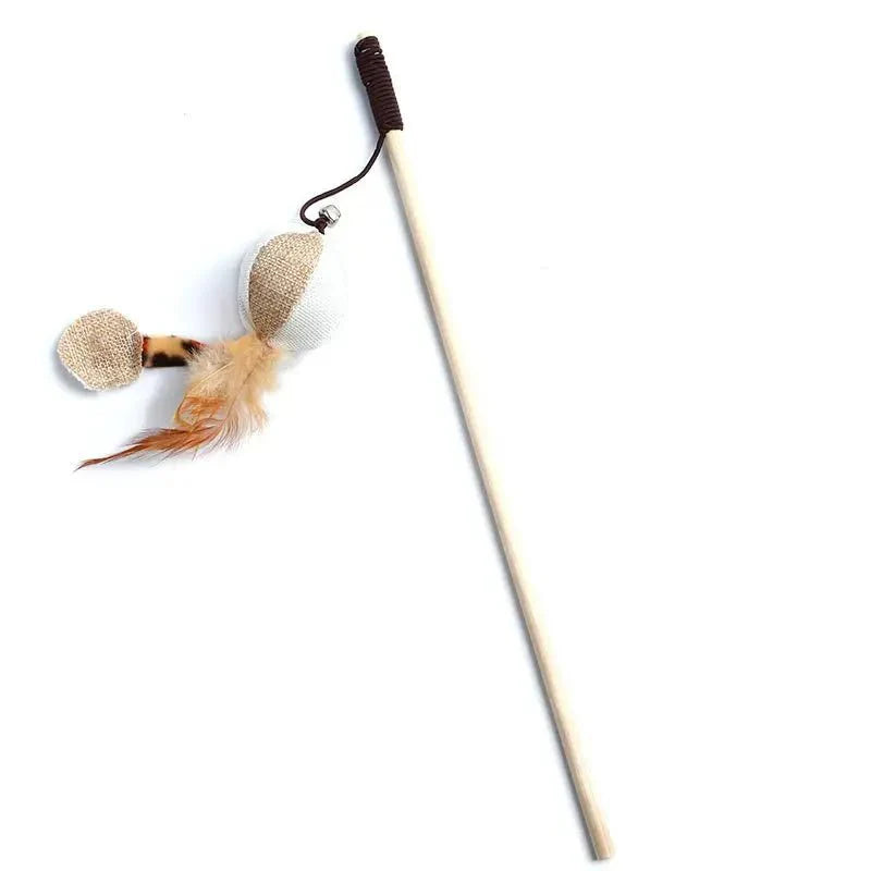 Dailypets Interactive Feather Wand Toy for Cats with Wooden Handle & Colorful Teaser