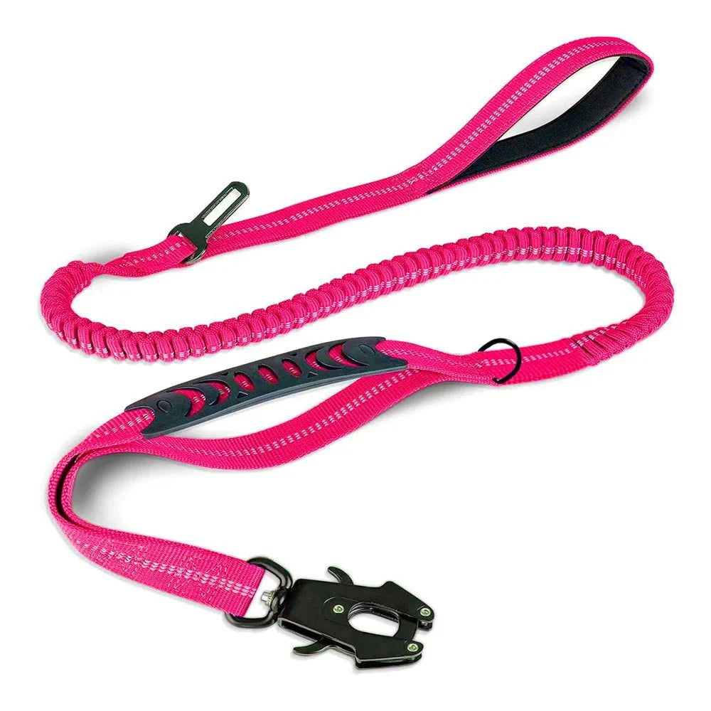Dailypets Heavy-Duty Reflective Dog Leash with Shock-Absorbing Bungee & Car Seat Belt