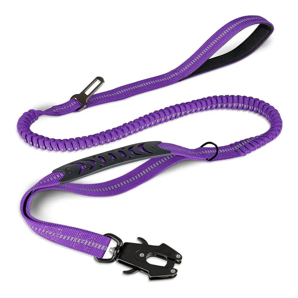 Dailypets Heavy-Duty Reflective Dog Leash with Shock-Absorbing Bungee & Car Seat Belt