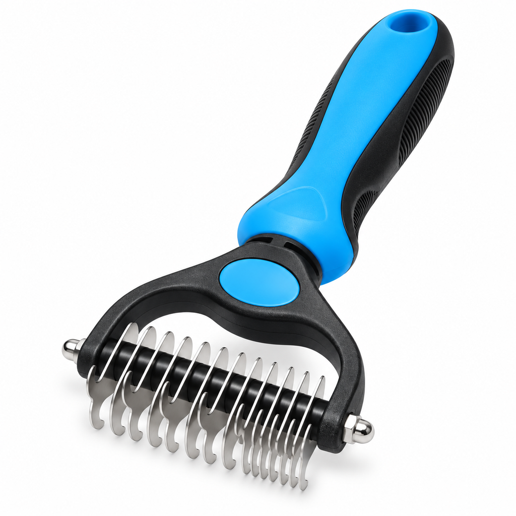 POUPIPETS 2-in-1 Dog Grooming Rake – Deshedding & Dematting Undercoat Brush for Pets