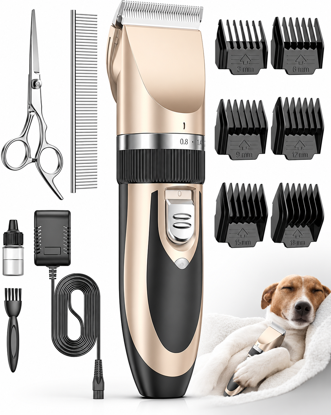 POUPIPETS Dog Clippers – Low Noise Rechargeable Pet Grooming Kit for Dogs & Cats