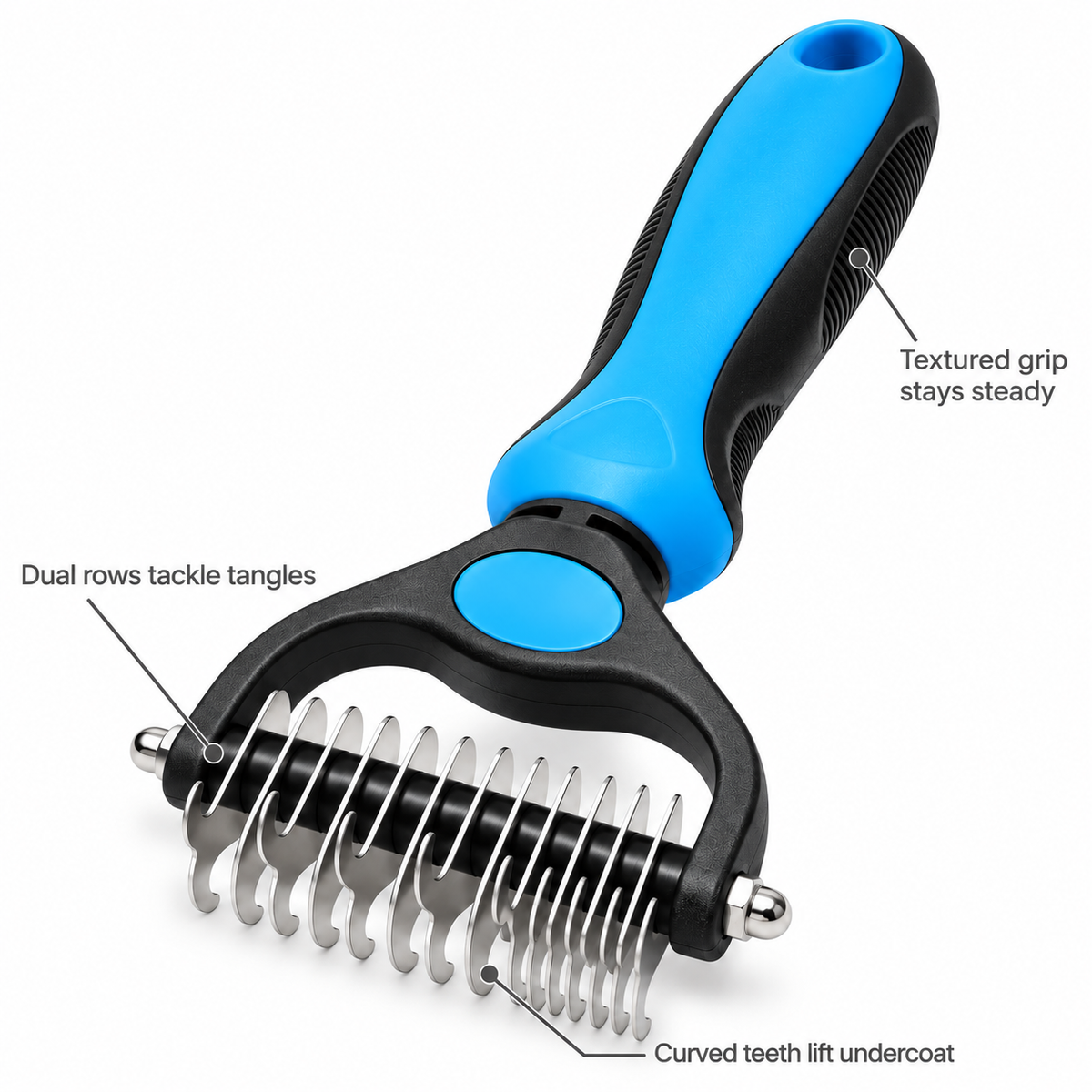 POUPIPETS 2-in-1 Dog Grooming Rake – Deshedding & Dematting Undercoat Brush for Pets